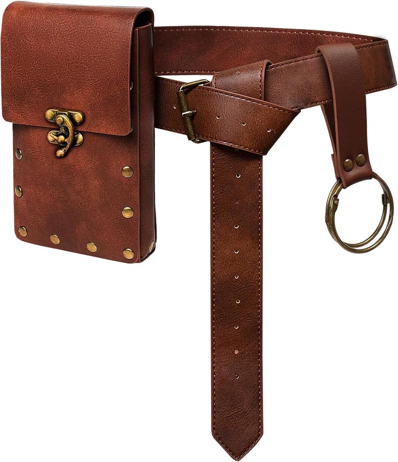 Orgoue Renaissance Belt Pouch Waist Bag Fanny Pack, Steampunk Phone Holder Medieval Leather Skirt Hike Costume Accessories - Image 1